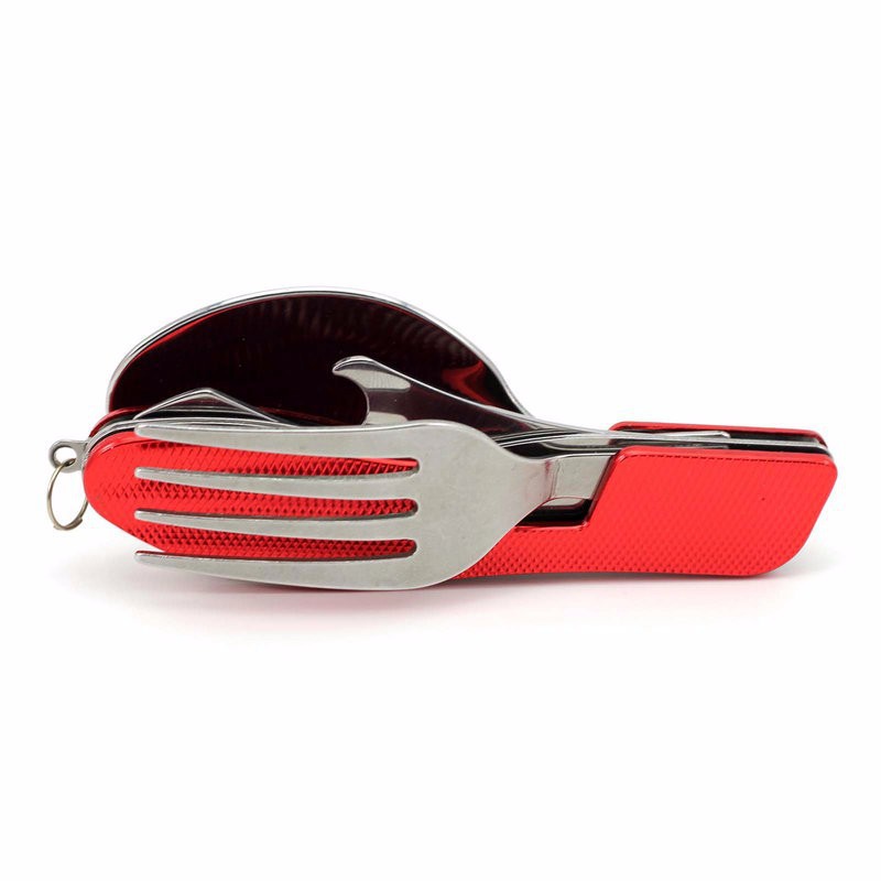 2-PCS Red Stainless Steel Folding Cutlery Set – Compact 3-in-1 Knife, Fork, Spoon with Removable Design for Outdoor Camping, Hiking, Travel, and Picnic Use - Image 1