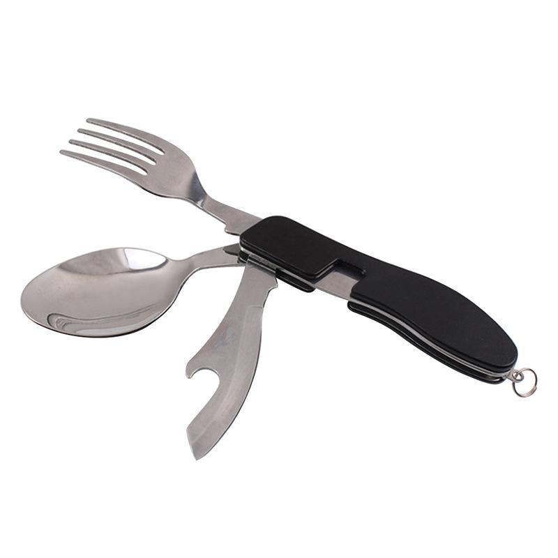 2-PCS Red Stainless Steel Folding Cutlery Set – Compact 3-in-1 Knife, Fork, Spoon with Removable Design for Outdoor Camping, Hiking, Travel, and Picnic Use - Image 2
