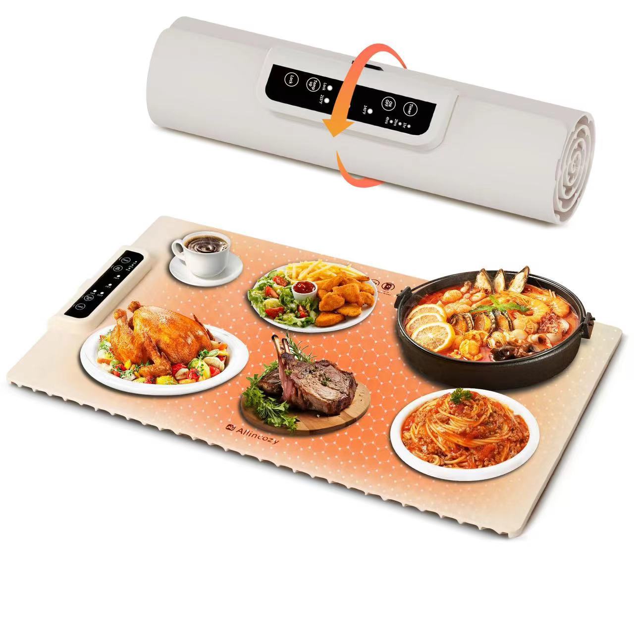 White 24-Inch Electric Warming Tray with 3-Temperature Settings – Graphene Heating Mat for Keeping Food Warm, Thawing Meat, Dough Fermentation, and Facial Mask Warming - Image 1