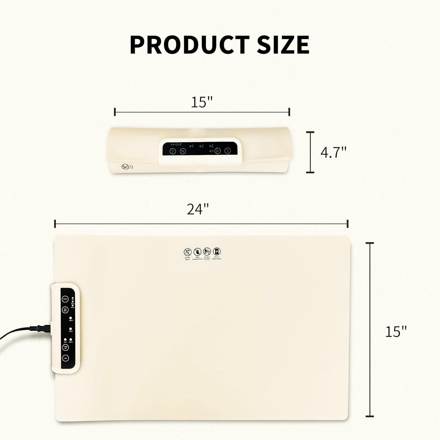 White 24-Inch Electric Warming Tray with 3-Temperature Settings – Graphene Heating Mat for Keeping Food Warm, Thawing Meat, Dough Fermentation, and Facial Mask Warming - Image 6