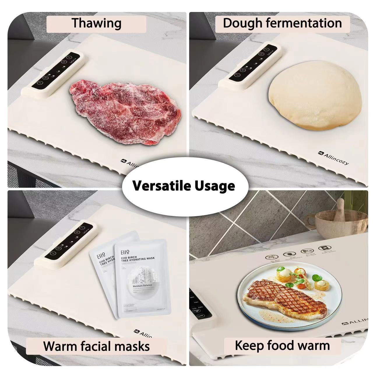 Navy blue 24-Inch Electric Warming Tray with 3-Temperature Settings – Graphene Heating Mat for Keeping Food Warm, Thawing Meat, Dough Fermentation, and Facial Mask Warming - Image 3