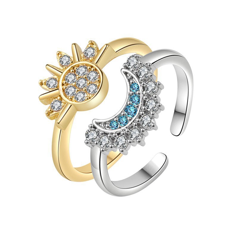 Sun and Moon Friendship Jewelry Set – 6-Piece Matching Ring, Necklace & Bracelet Duo for Best Friends in Gold and Silver Tone with Cubic Zirconia - Image 2