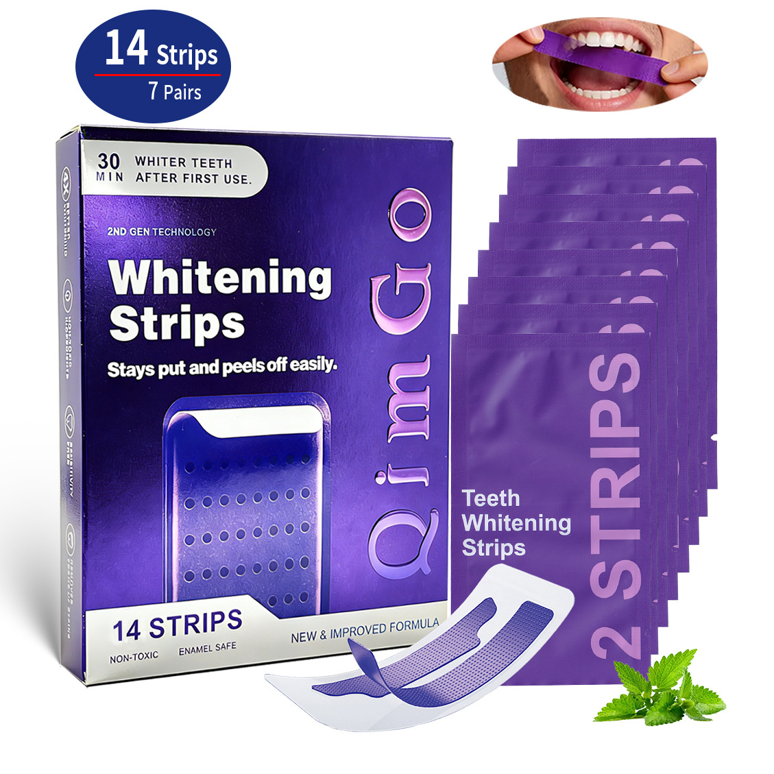 7 Pairs Purple Teeth Whitening Strips – Stain-Removing Film for Brighter Smile, Non-Toxic and Enamel Safe - Image 1