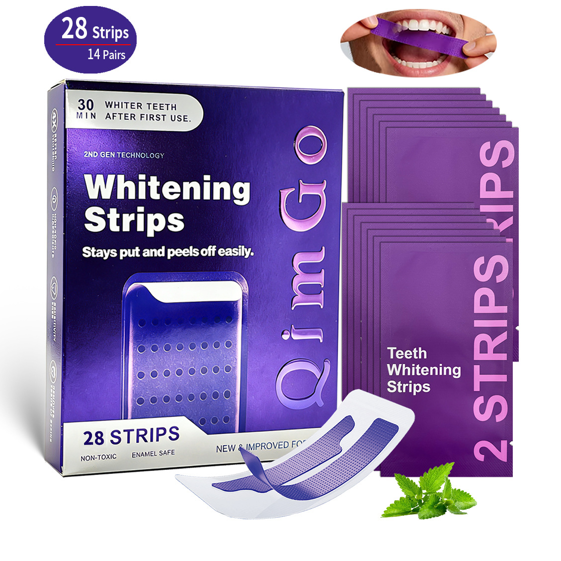 14 Pairs Purple Teeth Whitening Strips – Stain-Removing Film for Brighter Smile, Non-Toxic and Enamel Safe - Image 1