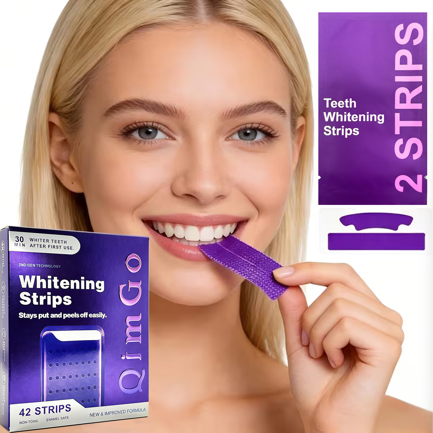 14 Pairs Purple Teeth Whitening Strips – Stain-Removing Film for Brighter Smile, Non-Toxic and Enamel Safe - Image 3