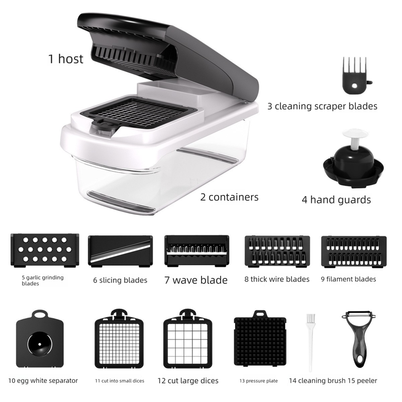 Black Multifunctional Vegetable Slicer – Manual Kitchen Cutter with Adjustable Blades for Slicing, Dicing, Shredding, Garlic Grinding, and Egg White Separation - Image 1