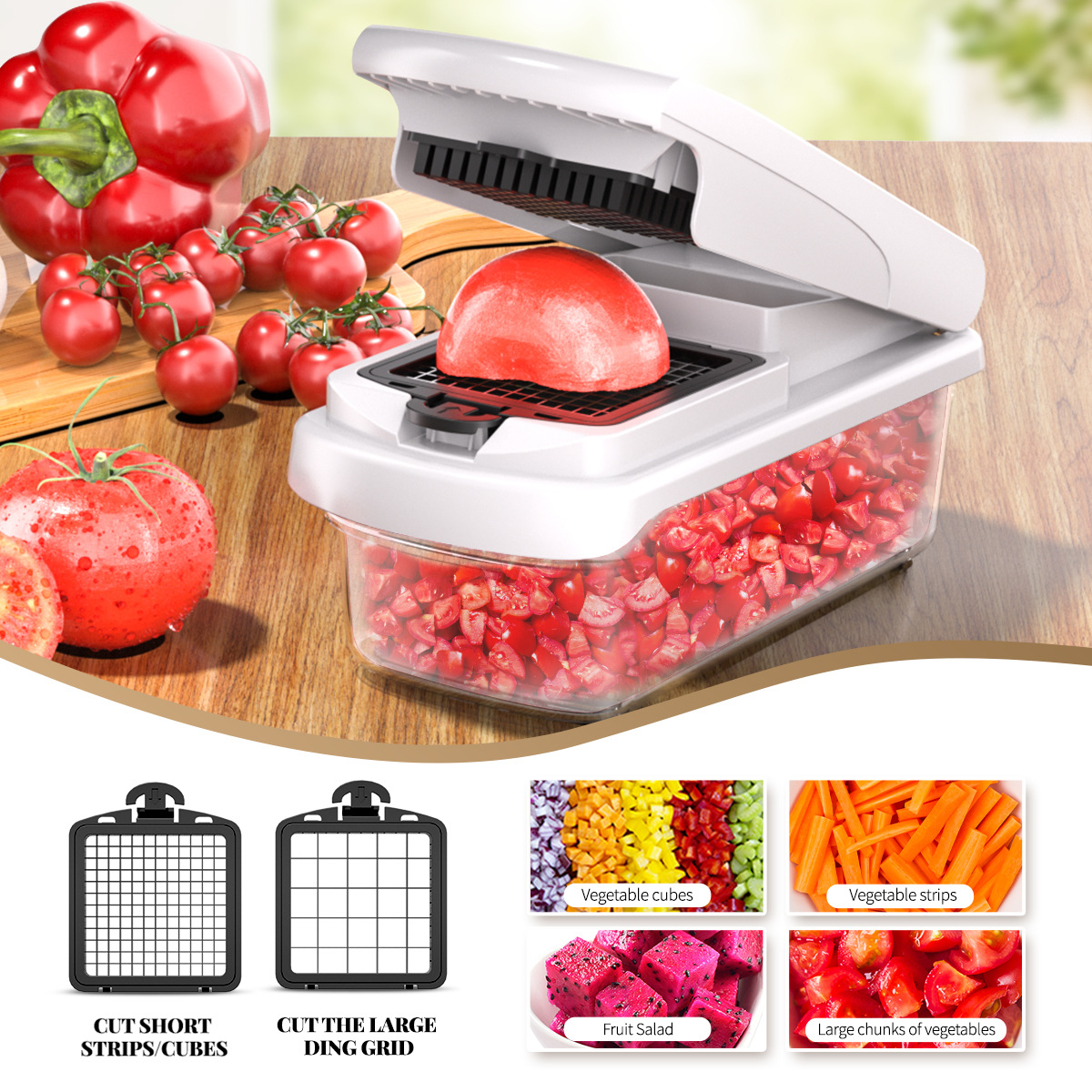 Black Multifunctional Vegetable Slicer – Manual Kitchen Cutter with Adjustable Blades for Slicing, Dicing, Shredding, Garlic Grinding, and Egg White Separation - Image 4