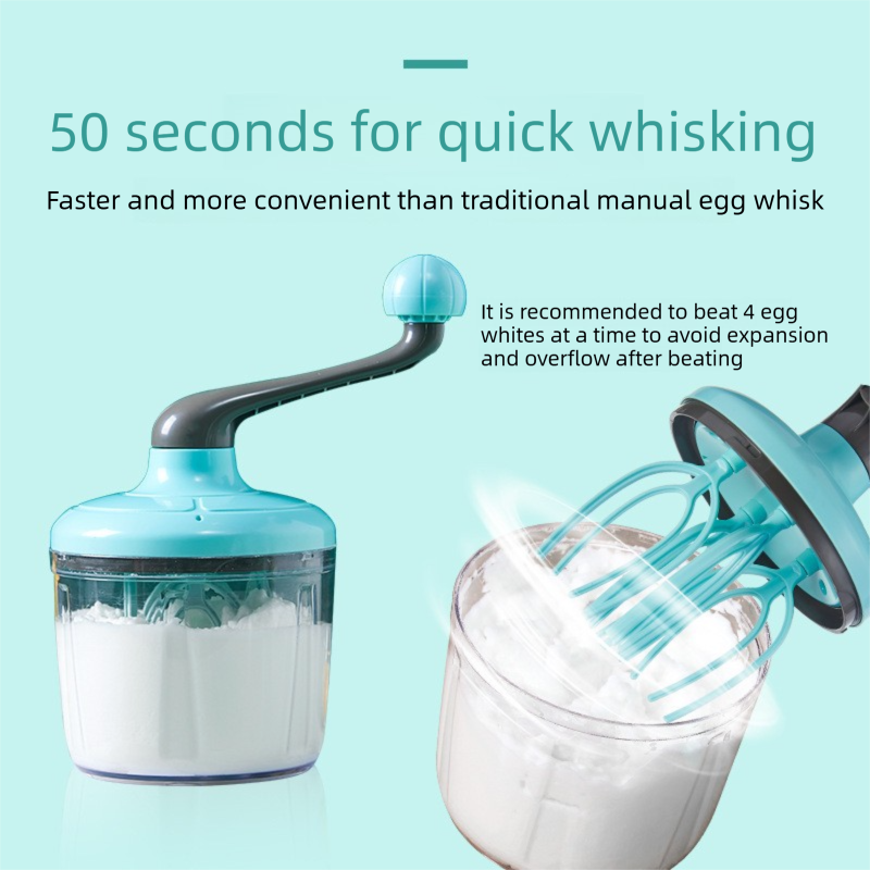 Blue Manual Hand-Crank Egg Beater – Semi-Automatic Whisk for Whipping Cream, Egg Whites, and Baking Mixes with Easy-Clean Design - Image 4