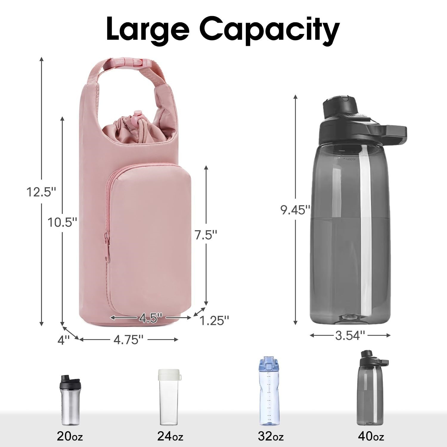 Black Insulated Water Bottle Carrier with Shoulder Strap – Portable Sleeve for Large Bottles, Featuring Front Pocket and Key Hook - Image 4