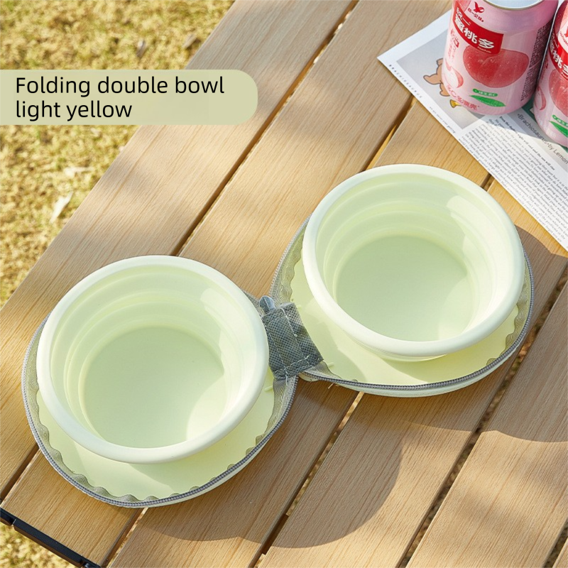 Yellow Portable Foldable Dual Bowl for Pets – Silicone Feeding and Water Dish with Compact Storage Design - Image 1