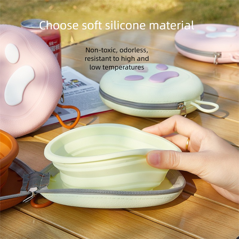 Brown Portable Foldable Dual Bowl for Pets – Silicone Feeding and Water Dish with Compact Storage Design - Image 4