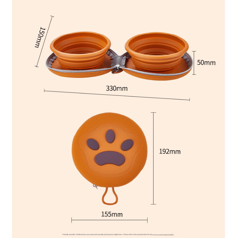 Brown and pink Portable Foldable Dual Bowl for Pets – Silicone Feeding and Water Dish with Compact Storage Design - Image 6