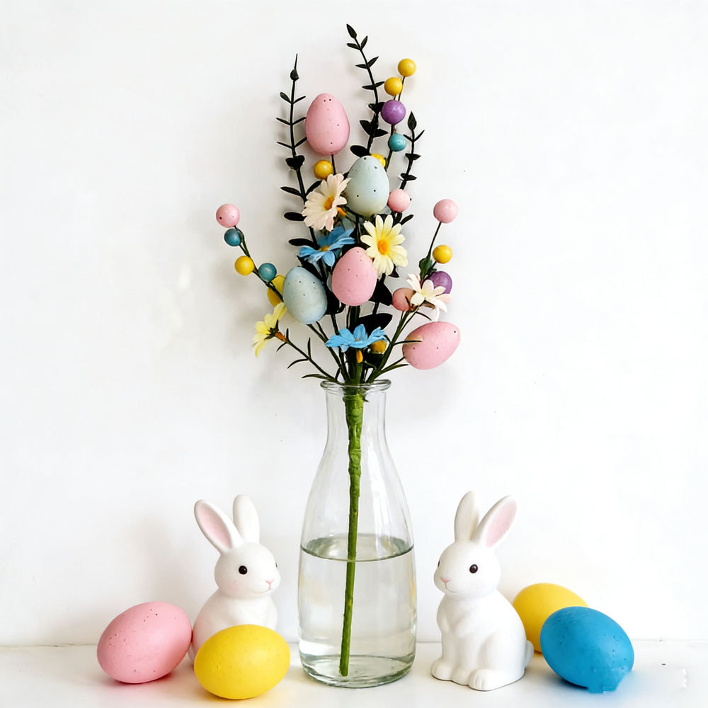 2-Piece Daisy eucalyptus leaves Easter Artificial Floral Arrangement with Decorative Egg Accents – Ready-to-Display Spring Holiday Decoration - Image 3