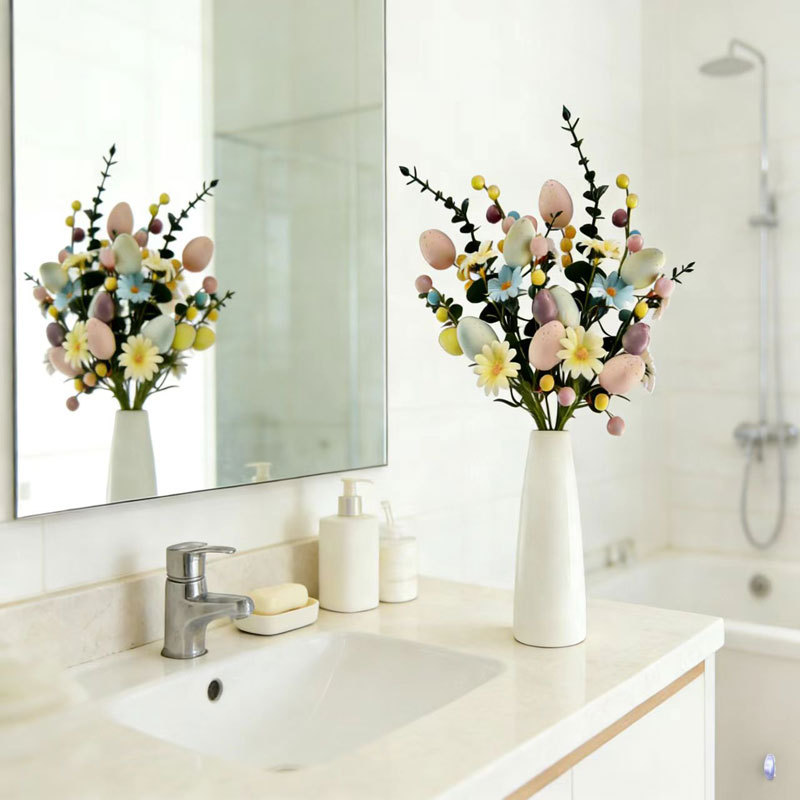 2-Piece Tulip Easter Artificial Floral Arrangement with Decorative Egg Accents – Ready-to-Display Spring Holiday Decoration - Image 2