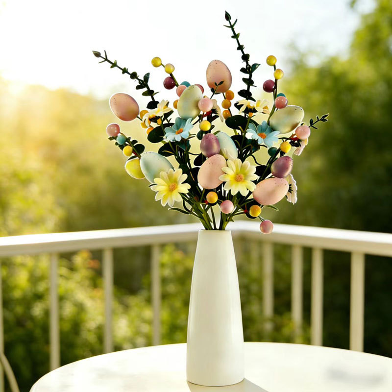 2-Piece Tulip Easter Artificial Floral Arrangement with Decorative Egg Accents – Ready-to-Display Spring Holiday Decoration - Image 4