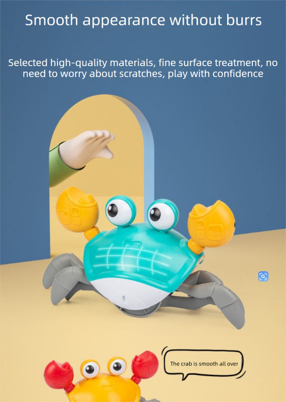 Electric Induction Crawling Crab Baby Toy Interactive Obstacle Avoidance Moving Pet with Music & Light USB Rechargeable Tummy Time Gift Sun Orange - Image 5