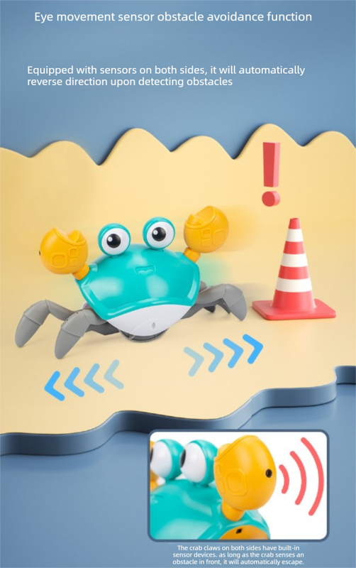 Upgraded Induction Crawling Crab Baby Toy with Silent Mode & Speed Control USB-C Rechargeable Obstacle Avoidance Tummy Time Pet Sky Green - Image 2