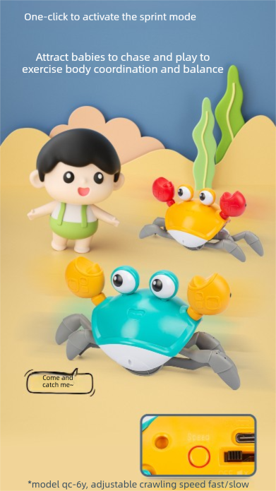Electric Induction Crawling Crab Baby Toy Battery Operated with Silent Mode Music Off Switch Obstacle Avoidance Tummy Time Gift Sky Green - Image 4