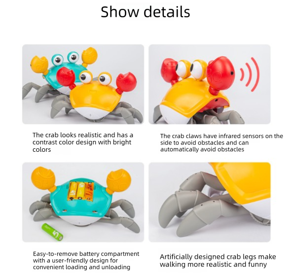 Electric Induction Crawling Crab Baby Toy Battery Operated with Silent Mode Music Off Switch Obstacle Avoidance Tummy Time Gift Sky Green - Image 8