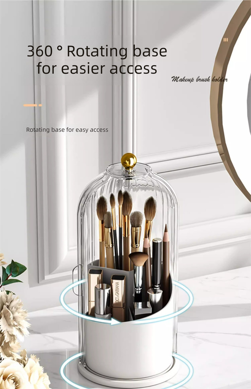 2 PCS Rotating Makeup Brush Organiser Set Dustproof Cosmetic Storage Holder White & Grey Duo for Vanity Bathroom - Image 3