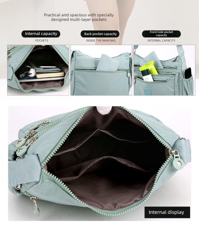 Women's Lightweight Nylon Crossbody Bag Waterproof Multi Pocket Shoulder Purse Travel Messenger Sapphire Blue - Image 8