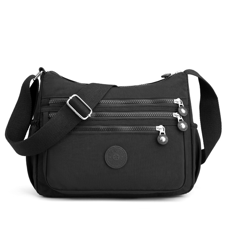 Women's Lightweight Nylon Crossbody Bag Waterproof Multi Pocket Shoulder Purse Travel Messenger Black - Image 1
