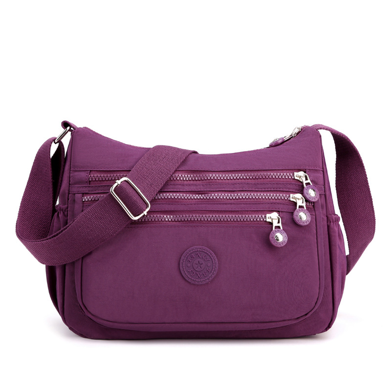 Women's Lightweight Nylon Crossbody Bag Waterproof Multi Pocket Shoulder Purse Travel Messenger Purple - Image 1