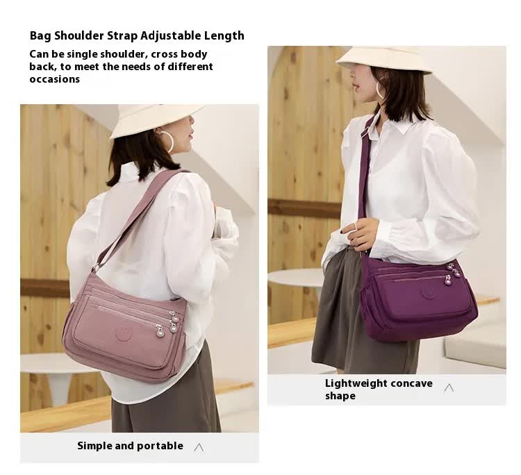 Women's Lightweight Nylon Crossbody Bag Waterproof Multi Pocket Shoulder Purse Travel Messenger Purple - Image 3