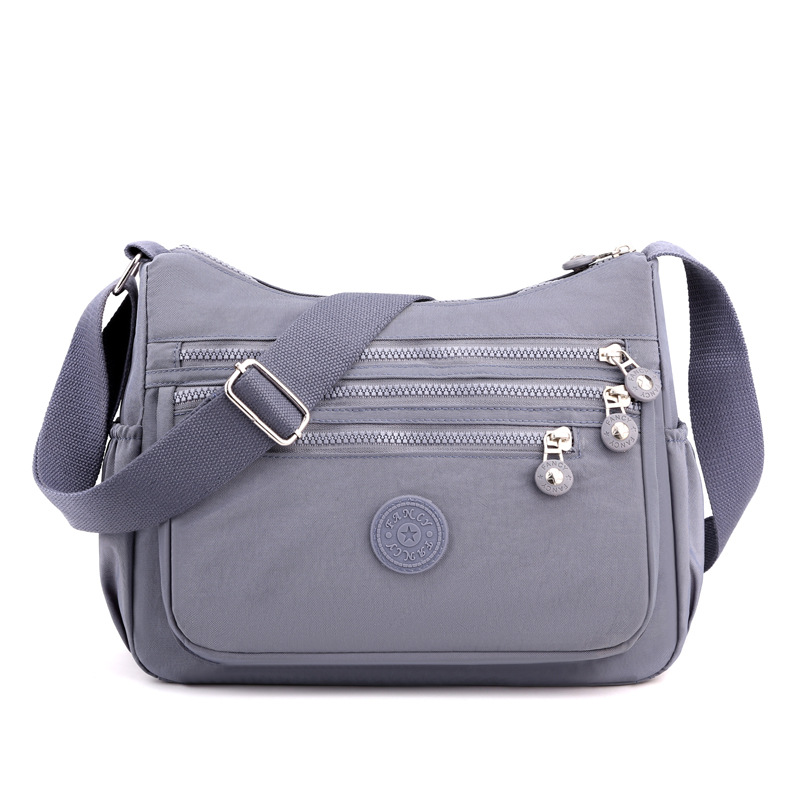 Women's Lightweight Nylon Crossbody Bag Waterproof Multi Pocket Shoulder Purse Travel Messenger Grey - Image 1