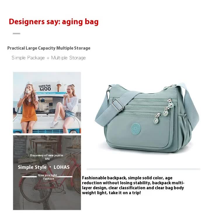 Women's Lightweight Nylon Crossbody Bag Waterproof Multi Pocket Shoulder Purse Travel Messenger Pink - Image 4