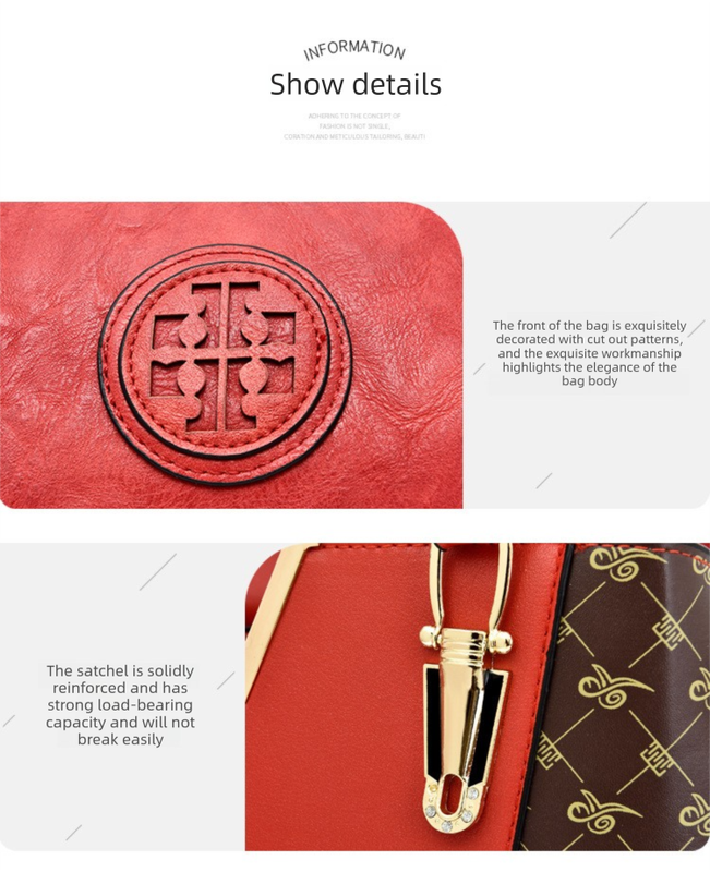 2 PCS Women's Handbag Set PU Leather Tote & Crossbody Purse Fashion Splicing Design Red - Image 2