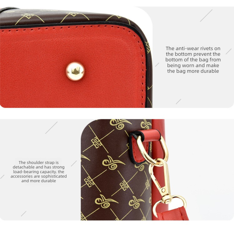 2 PCS Women's Handbag Set PU Leather Tote & Crossbody Purse Fashion Splicing Design Red - Image 3