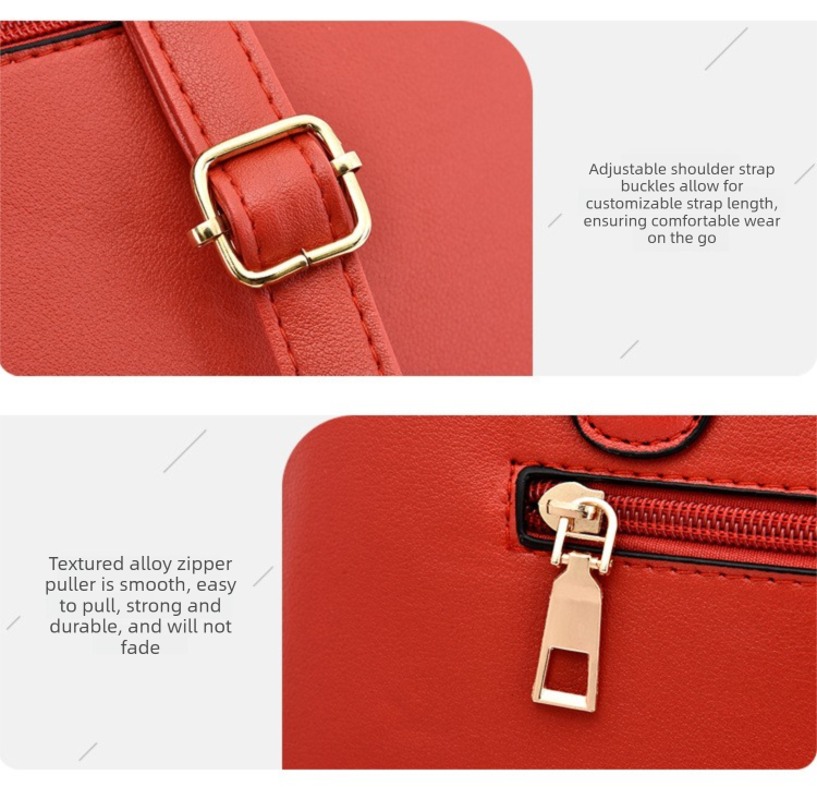 2 PCS Women's Handbag Set PU Leather Tote & Crossbody Purse Fashion Splicing Design Red - Image 4