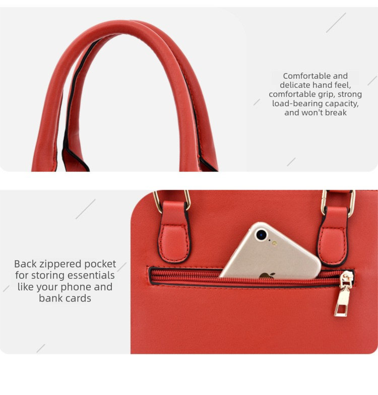 2 PCS Women's Handbag Set PU Leather Tote & Crossbody Purse Fashion Splicing Design Red - Image 5