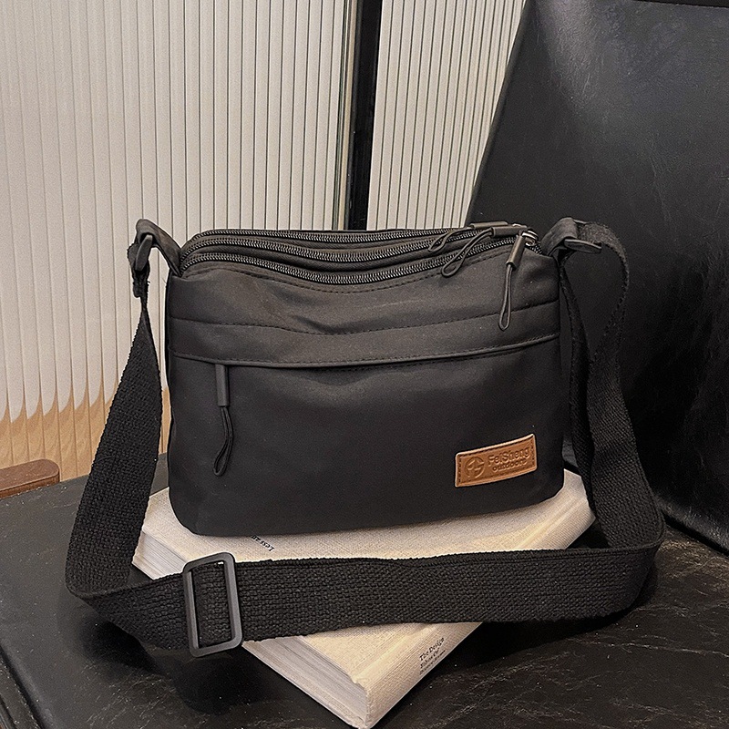 Casual Multi-Pocket Nylon Crossbody Bag Lightweight Shoulder Purse Waterproof Travel Messenger Bag Black - Image 1