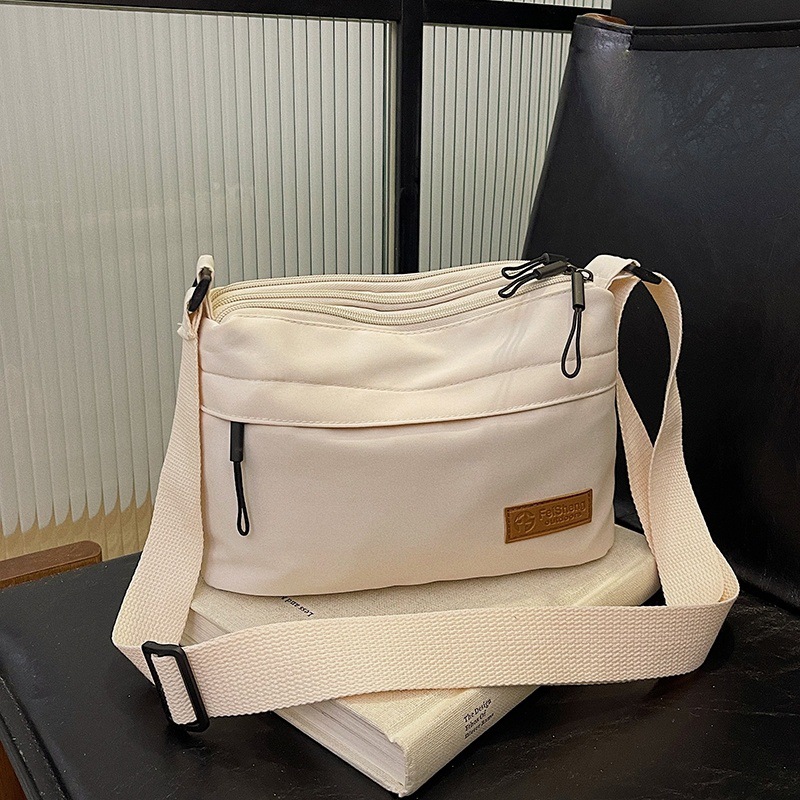 Casual Multi-Pocket Nylon Crossbody Bag Lightweight Shoulder Purse Waterproof Travel Messenger Bag White - Image 1