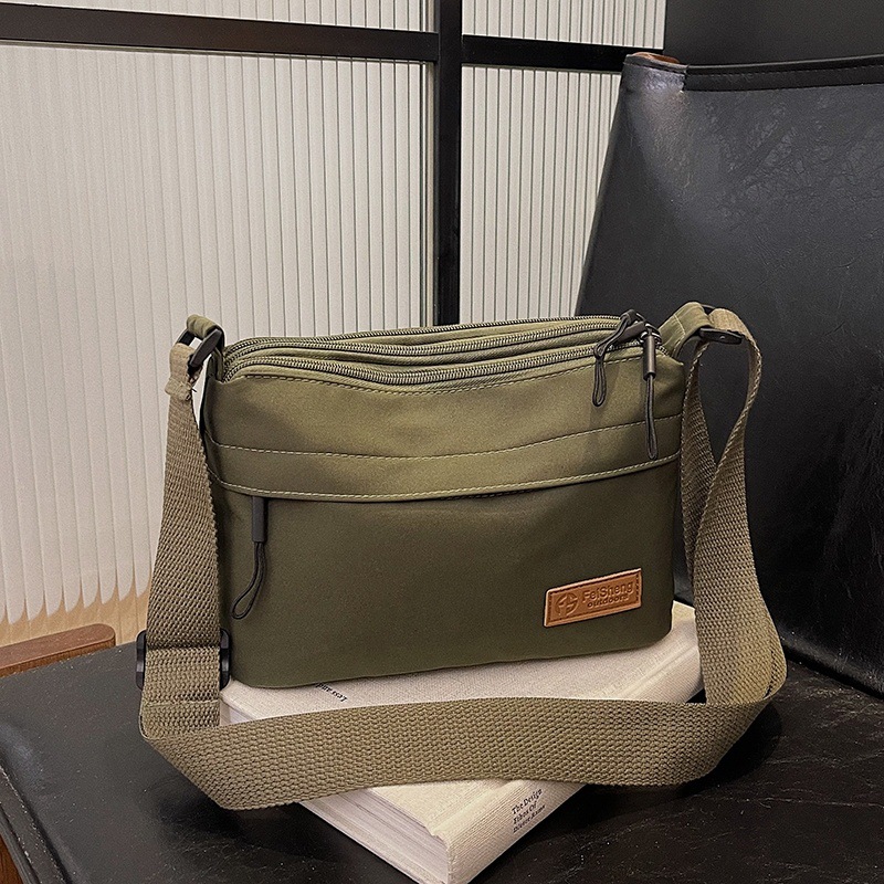 Casual Multi-Pocket Nylon Crossbody Bag Lightweight Shoulder Purse Waterproof Travel Messenger Bag Green - Image 1