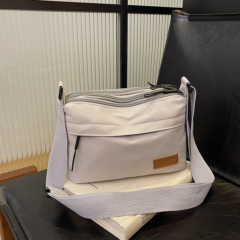 Casual Multi-Pocket Nylon Crossbody Bag Lightweight Shoulder Purse Waterproof Travel Messenger Bag Grey - Image 1