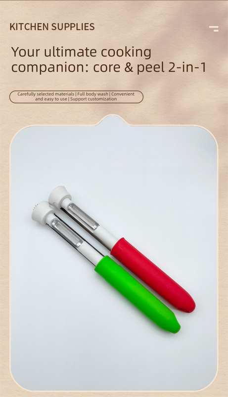 2-in-1 Apple Corer & Peeler Stainless Steel Fruit Prep Tool Kitchen Gadget Red - Image 2