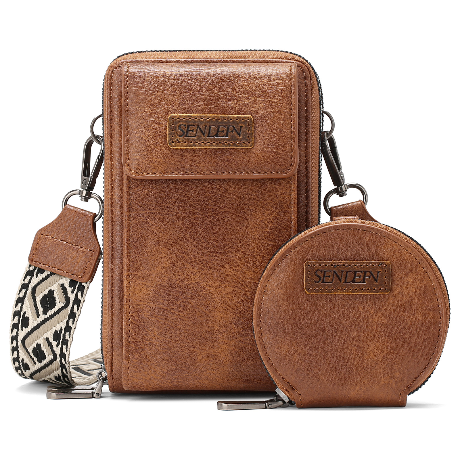 Women's Crossbody Phone Bag with Coin Pouch PU Leather Shoulder Purse Adjustable Wide Strap for Travel & Daily Use Brown - Image 1