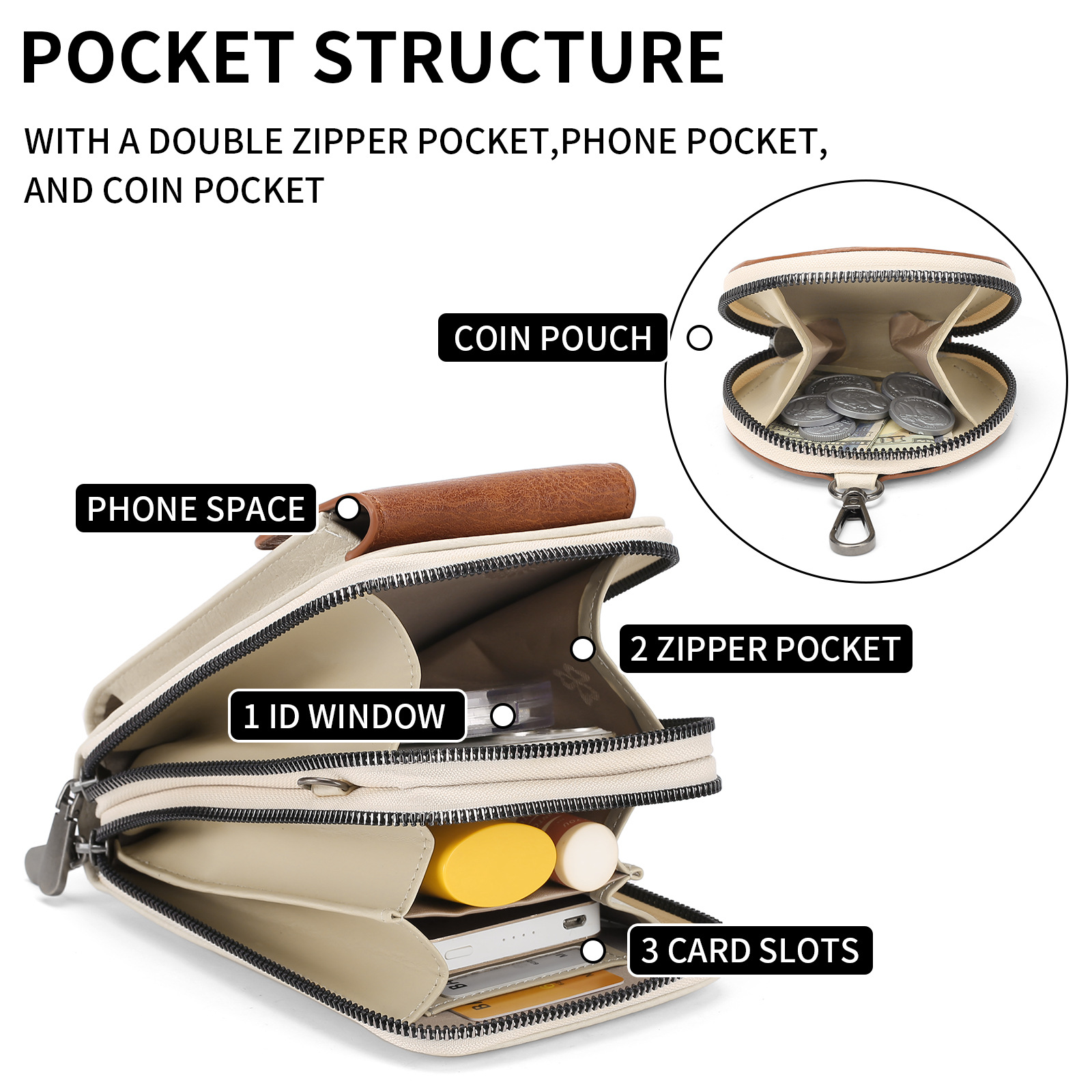 Women's Crossbody Phone Bag with Coin Pouch PU Leather Shoulder Purse Adjustable Wide Strap for Travel & Daily Use Brown - Image 2
