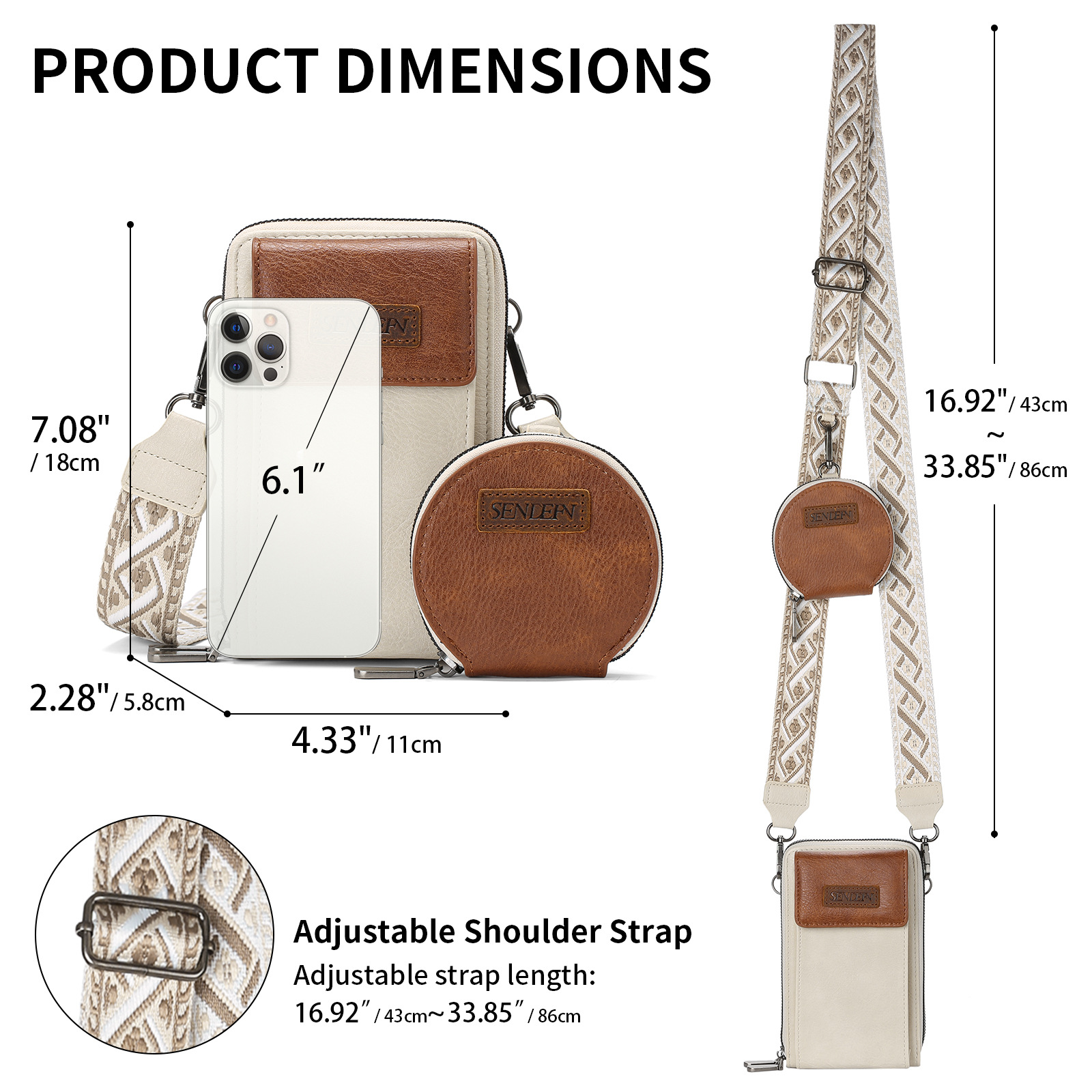 Women's Crossbody Phone Bag with Coin Pouch PU Leather Shoulder Purse Adjustable Wide Strap for Travel & Daily Use Brown - Image 4