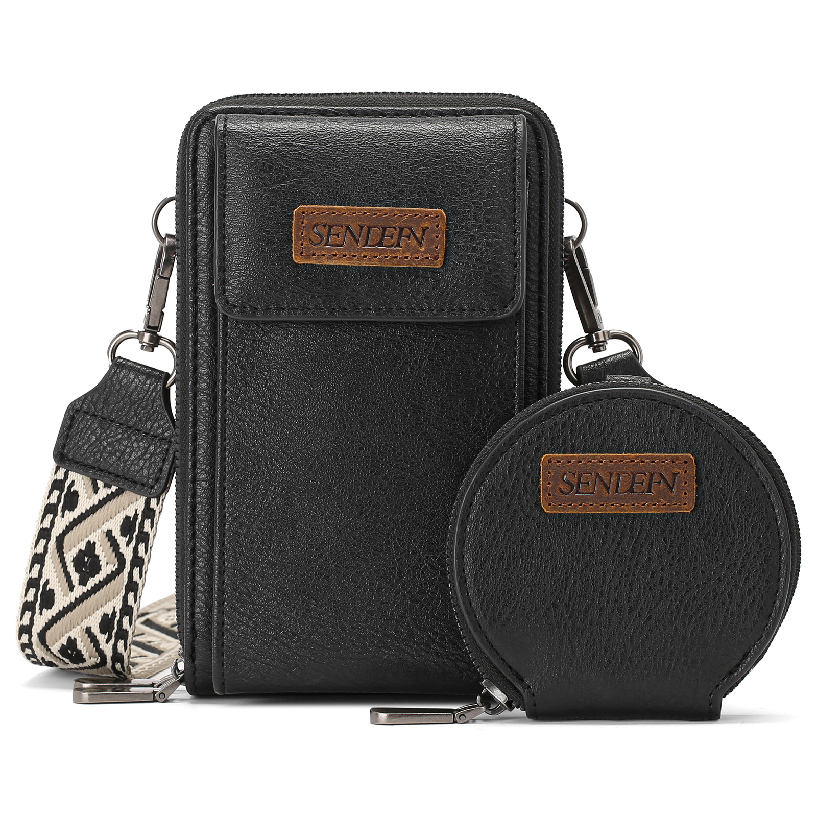 Women's Crossbody Phone Bag with Coin Pouch PU Leather Shoulder Purse Adjustable Wide Strap for Travel & Daily Use Black - Image 1