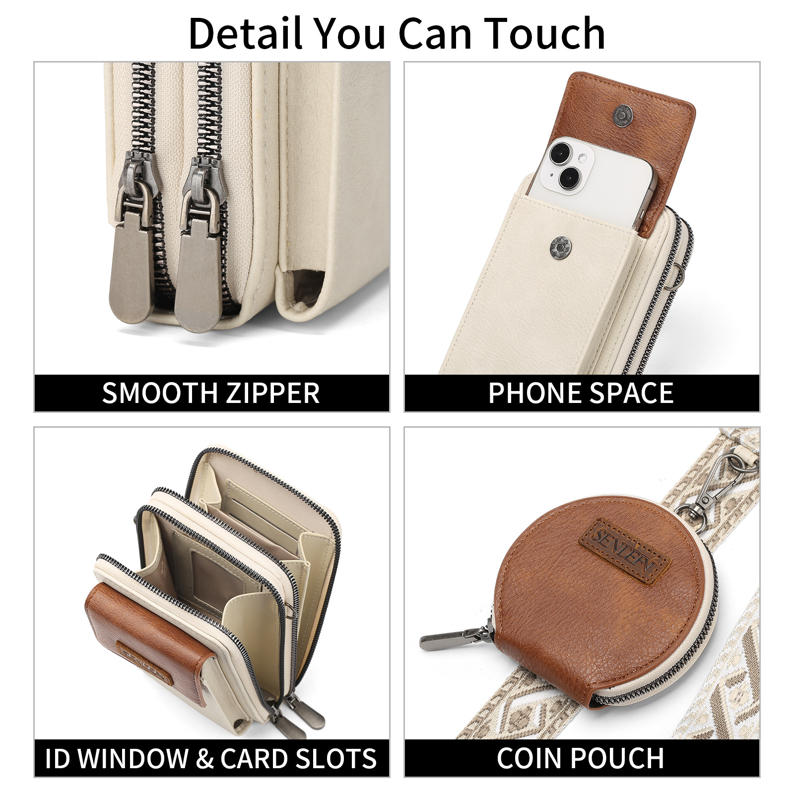 Women's Crossbody Phone Bag with Coin Pouch PU Leather Shoulder Purse Adjustable Wide Strap for Travel & Daily Use Black - Image 3