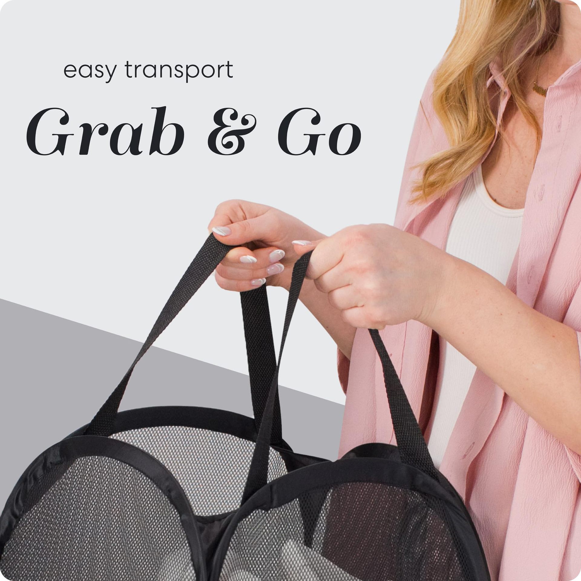 2 PCS Mesh Pop Up Laundry Hamper Collapsible Washing Basket with Side Pocket & Reinforced Handles Portable Dirty Clothes Bin for Dorm Travel & Toy Storage (Black & Grey) - Image 4