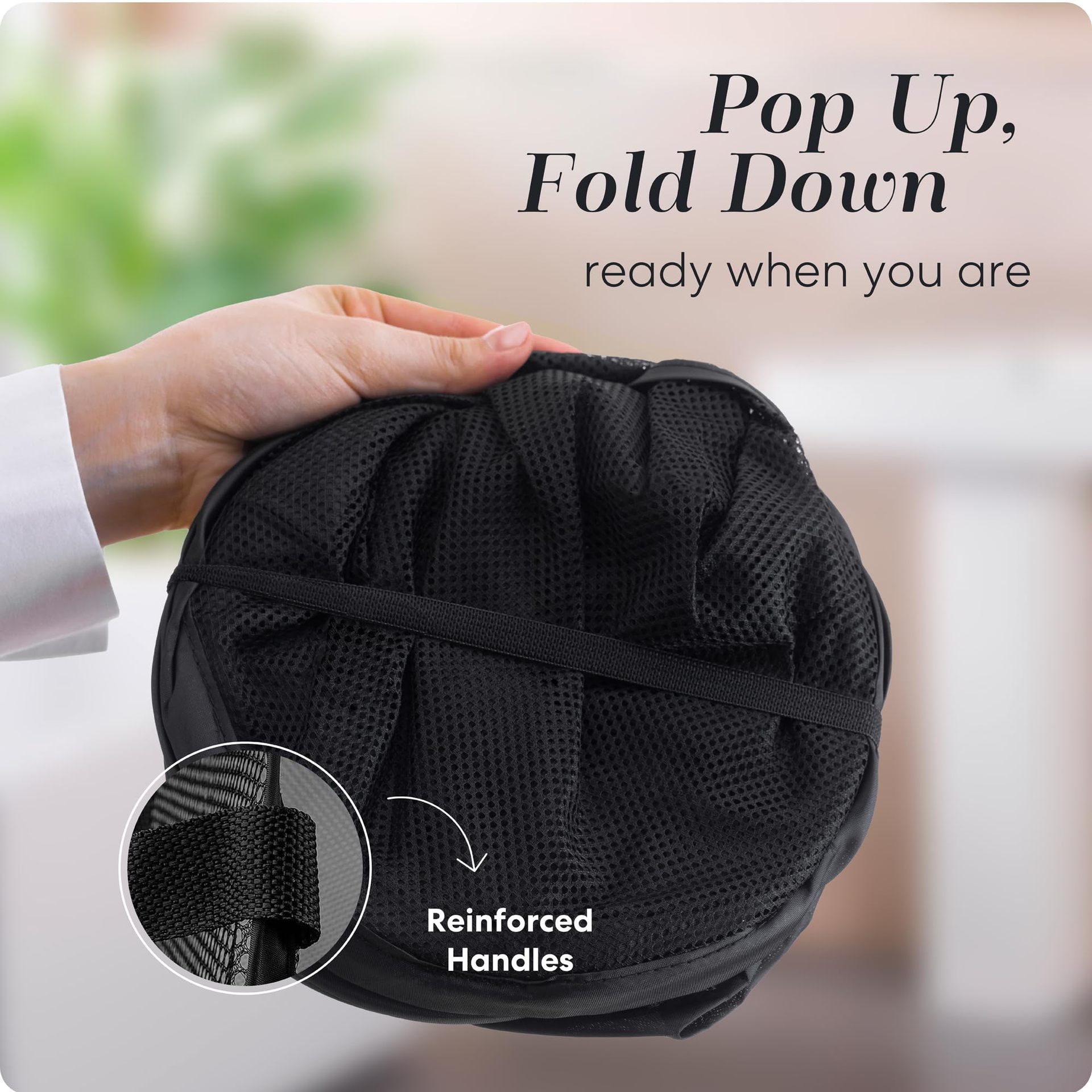 2 PCS Mesh Pop Up Laundry Hamper Collapsible Washing Basket with Side Pocket & Reinforced Handles Portable Dirty Clothes Bin for Dorm Travel & Toy Storage (Black & Grey) - Image 6