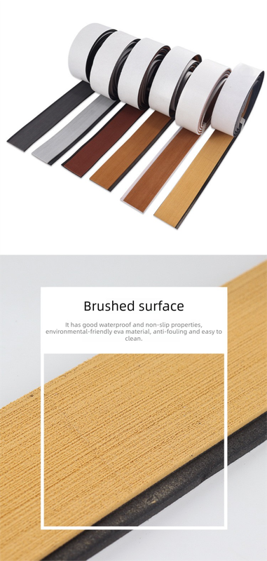 EVA Faux Teak Boat Flooring Border Trim Self Adhesive Marine Decking Strip Non Slip Foam Sheet for Yacht Caravan RV (Light Brown & Black, 240cm x 5.7cm) - Image 4