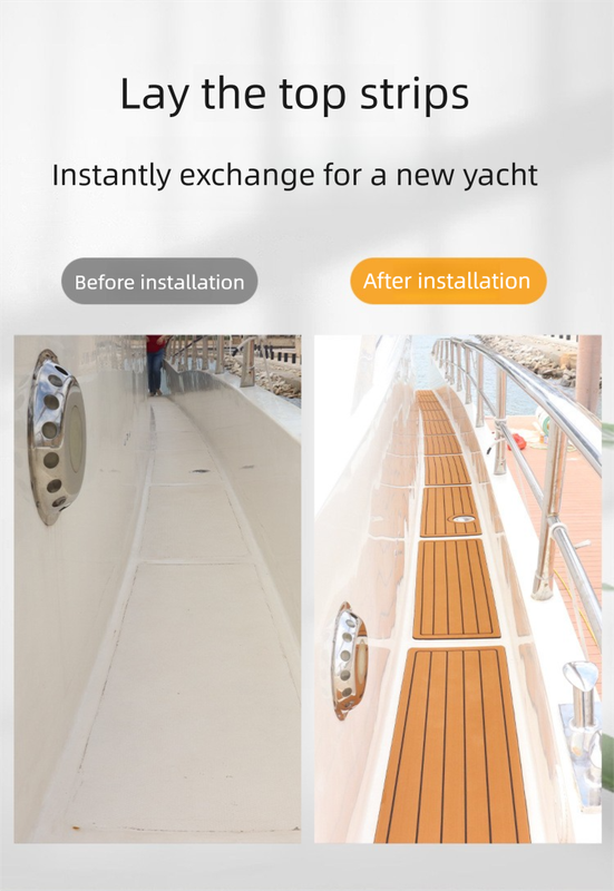 EVA Faux Teak Boat Flooring Border Trim Self Adhesive Marine Decking Strip Non Slip Foam Sheet for Yacht Caravan RV (Dark Brown & Black, 240cm x 5.7cm) - Image 3