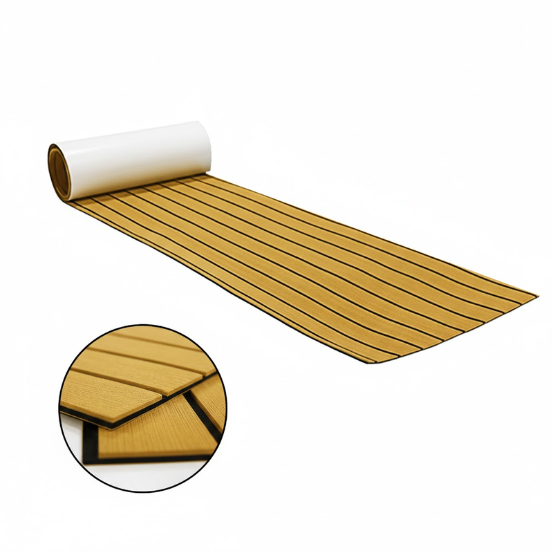 EVA Faux Teak Boat Flooring Sheet Marine Decking Mat Self Adhesive Non Slip Foam for Yacht Caravan & RV (Gold & Black, 240cm x 45cm) - Image 1