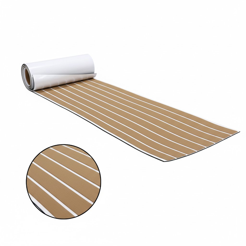 EVA Faux Teak Boat Flooring Sheet Marine Decking Mat Self Adhesive Non Slip Foam for Yacht Caravan & RV (Light Brown & White, 240cm x 45cm) - Image 1